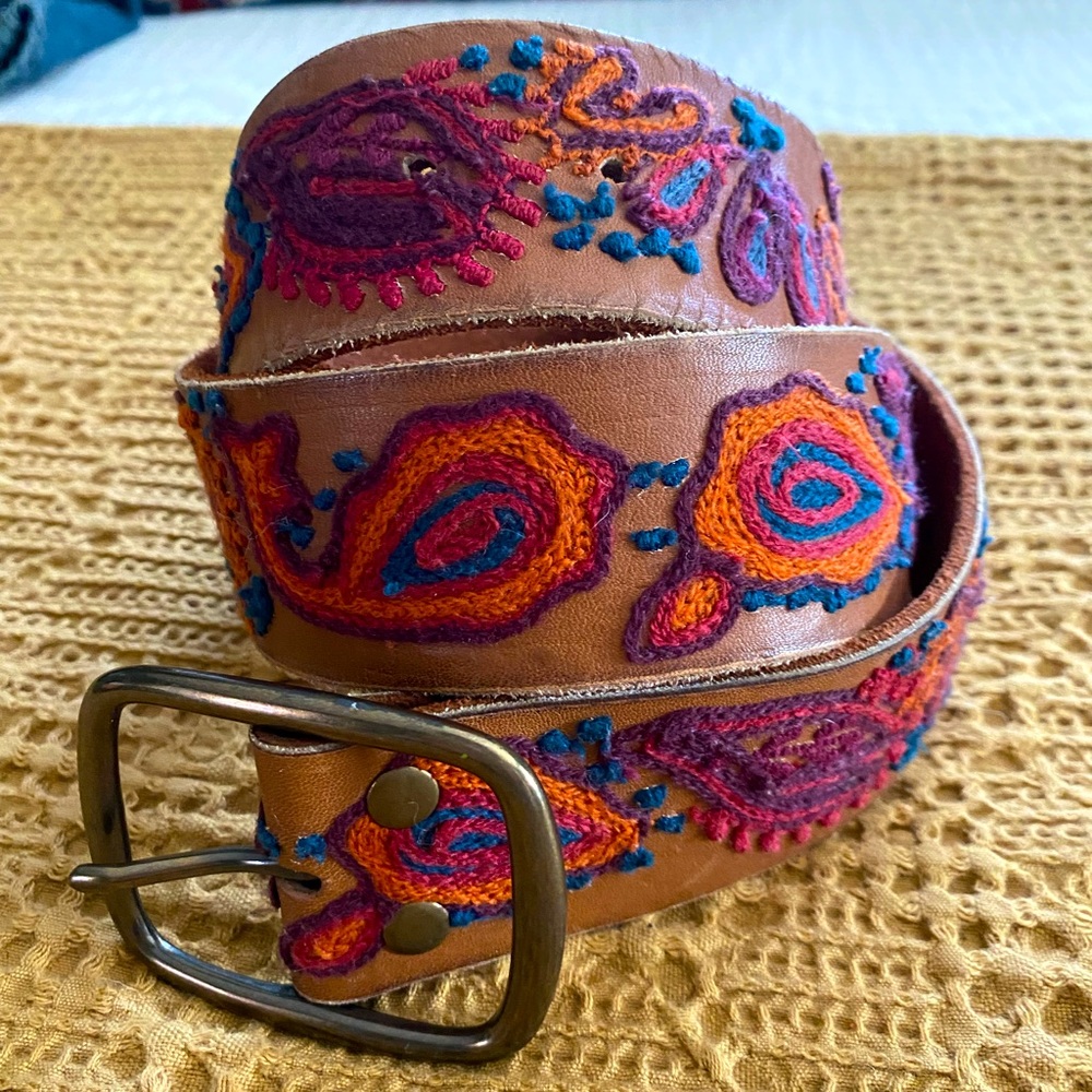 Lucky Brand Embroidered Leather Belt